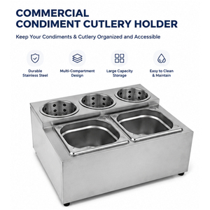 Commercial Buffet Station Countertop Stainless Steel Cutlery Holder and GN <b>Pan</b> Rack - Product Image 4
