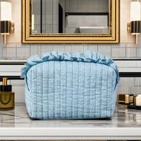 Sac de maquillage personnalisé en gros, écologique, à volants, matelassé, brodé, portable, pour filles