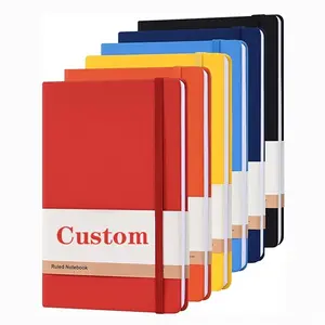 Cuaderno de notas impreso forrado de oficina de negocios personalizado de alta calidad cuaderno de diario de tapa dura A5 personalizado de cuero PU con logotipo