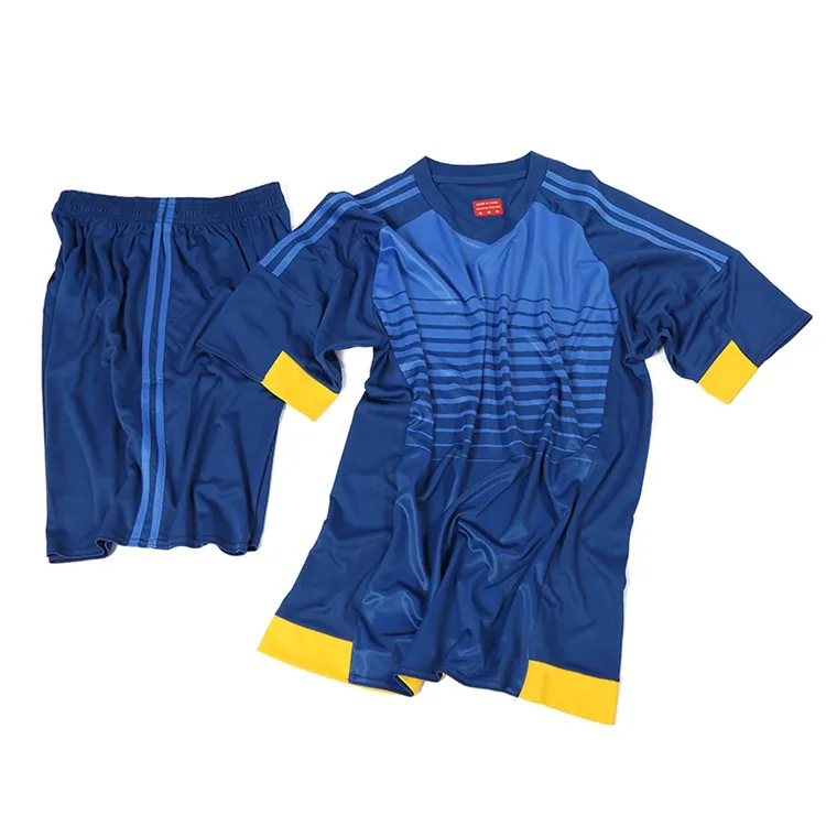 Promotion en gros Chine Fabricant Bleu Jaune Hommes En Gros Conception Maillot De Foot