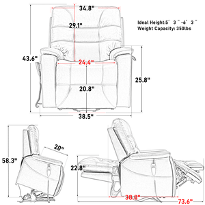 CJSmart Home Power Lay Flat Lift Silla reclinable Motor dual para ancianos Recliners eléctricos 2 bolsillos laterales Portavasos ocultos - Product Image 6
