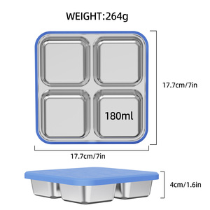 Issili 4-Compartment Stainless Steel <b>Kids</b> Meal Tray, Outdoor Bento <b>Box</b> with Silicone Lid - Product Image 5