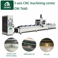 Centre d'usinage CNC 3 axes OUWO avec fraiseuse, perceuse et chanfreineuse, avec ATC 6 positions et broche haute vitesse pour profilés en aluminium
