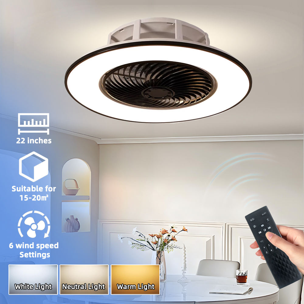 Modern Luxury LED Ceiling Fan Light Smart DC Motor Low Profile Indoor Decoration Remote Control Minimalist Style Bedroom Plastic