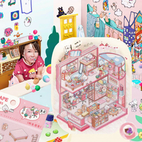 Pour SIMNO Creative Mini Maison Jouet Autocollant Kit Faire Votre Propre Dortoir DIY Artisanat Scènes Vacances Activité Fête Jeu Décoratif
