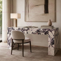 Ensemble de salle à manger de luxe personnalisé, meubles en pierre naturelle, table de toilette avec tiroir, console en marbre Calacatta Viola