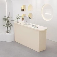 YS-0881 Bureau de réception carré commercial moderne en bois durable et écologique, hauteur réglable, éclairage LED, salons de beauté