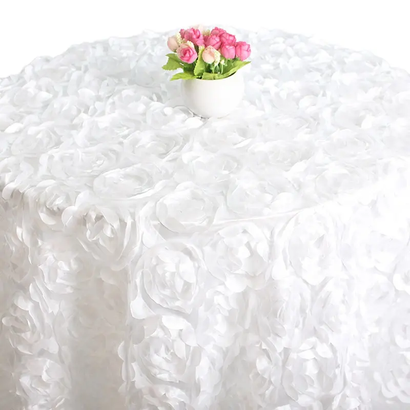 Polyester Fancy Wedding Dining Table Cloths For Sale Round Tablecloth Restaurant Decoration Rosette Tablecloth