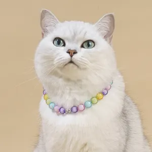 개 고리 튼튼한 애완 동물 가짜 진주 목걸이 애완 동물 보석 사탕 색상 다채로운 아크릴 고양이 조정 가능한 목걸이