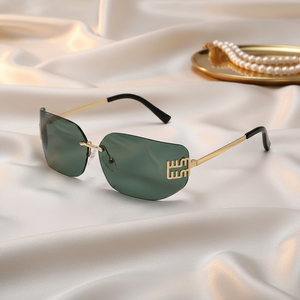 Nouvelles lunettes de soleil tendance sans monture en métal pour femmes, verres incurvés, produit en promotion, prix abordable - Product Image 6