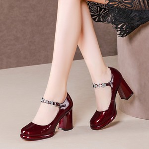 Escarpins élégants en cuir de vachette, à bout épais et pointu, avec lacets et bride à boucle, couleur unie, pour le printemps - Product Image 4