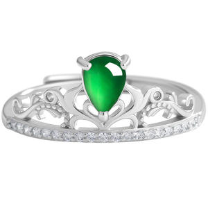 Natural Jadeite Crown <b>Jade</b> <b>Ring</b> S925 Silver Inlaid Fashion Contracted Accessories AdjustableWomen's <b>Ring</b> G12-2-03 - Product Image 5
