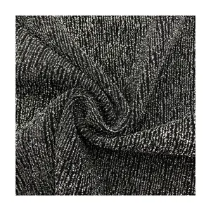 Proveedor profesional negro metálico elástico de punto 210gsm poliéster lurex spandex brillante plisado jacquard tela para ropa