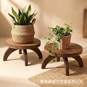 Étagère ronde en bois pour pot de fleurs, support pour plantes en bois massif, pour salon, balcon, couleur rétro, durable - Product Image 1