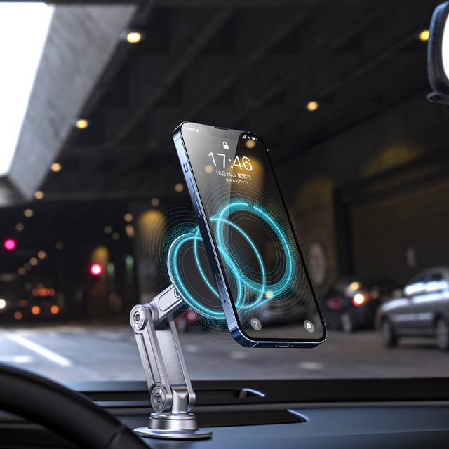 Boneruy Car Phone Holder Double Arm Adjust Metal Car Phone Grip Portable Magnetic Cell Phone Stand
