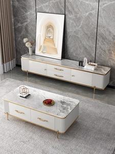 สไตล์นอร์ดิกที่ทันสมัยการออกแบบล่าสุดแสงหรูหราหินอ่อนโหมดด้านบนที่มีขาทองโต๊ะกาแฟและตู้ทีวีหน่วยเฟอร์นิเจอร์ - Product Image 3