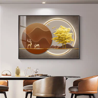 Décoration Murale Horizontale Encadrée pour Compteur Électrique Style Nordique, Tableau Mural Luxe Doré Motif Cerf Porte-Bonheur, Peinture Suspendue pour Boîtier de Distribution