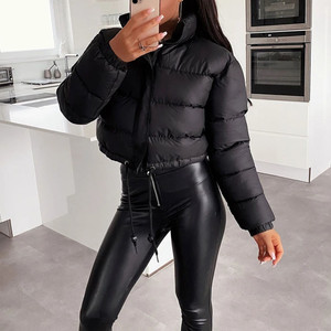 Custom logo Trench <strong>Winter</strong> Women's Coats Zipper Crop <strong>Top</strong> Puffer Jacket - Product Image 3