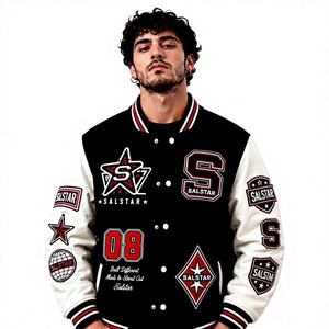 เสื้อแจ็คเก็ตเบสบอลแบบ Varsity Letterman สีดำขาวสำหรับผู้ชาย พร้อมป้ายปักแบบ OEM ODM - Product Image 1