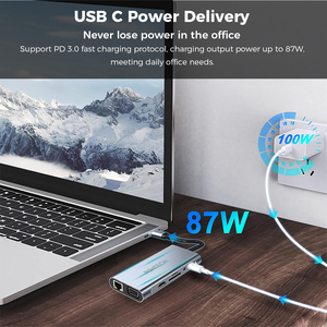 <span class=keywords><strong>RSHTECH</strong></span> 11 en 1 Hub Usb C Multiport Adaptateur HDTV 4H 30Hz 4 USB 3.0 Hub 3.5mm Aux 11 Port Dock Station pour ordinateur portable Splitter - Product Image 5