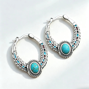 Vintage Turquoise Beaded Eagle Feather Drop <b>Earrings</b>, Bohemian Party <b>Wedding</b> Ear Jewelry For Women - Product Image 6