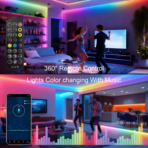 ไฟแถบ LED COB RGB สมาร์ทไอซี กันน้ำ IP67 สำหรับรีโมทคอนโทรล ปรับความสว่างได้ 20 ฟุต/6 เมตร ควบคุมสีแบบไหลผ่านแอพ ซิงค์กับเสียงเพลง - Product Image 4