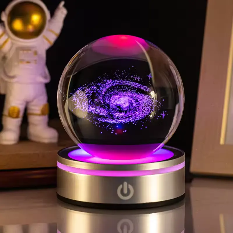 Ucuz renkli değişim tasarım kristal 3D lazer kazınmış ay güneş sistemi galaxy cam küre için doğum günü hediyesi