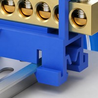 Barre omnibus de mise à la terre en cuivre à 7 voies, série 009, bornier 6x9mm, connecteur de mise à la terre bleu PA66 pour montage sur rail DIN pour panneau compact