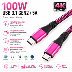 Câble USB-C vers USB-C LUNG KAY 100W PD à charge rapide 5A avec cordon de données tressé en nylon haute puissance 20V pour ordinateur portable MacBook Pro - Product Image 1