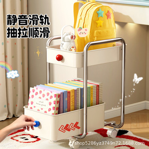 Chariot de rangement portable pour livres, organisateur de sac à dos, 2 niveaux, rectangulaire, facile à nettoyer, pour bureau, chambre, salon - Product Image 4