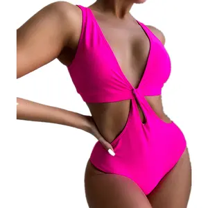 Connect One Piece Swimsuit Hollow Out Design Women Customized Logo HIgh Leg Bikini