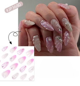 24 cái/bộ Mềm Acrylic 3680 3D Màu Hồng Gradient Với Vỏ Ngọc Trai Thạch Ngắn Hạnh Nhân Báo Chí Trên Móng Tay Nhân Tạo Móng Tay - Product Image 6