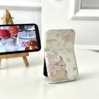 Miroir de poche pliable avec imprimé cerf et lys, miroir de protection à coque rigide, miroir fin et léger pour étudiant