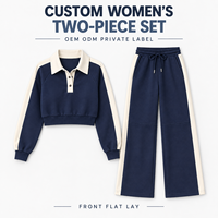 Ensemble deux pièces personnalisé pour femme : sweat-shirt court à col polo et manches longues, et pantalon large pour le tennis ou tenue décontractée