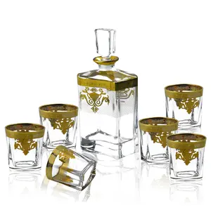 यूरोपीय शैली क्रिस्टल ग्लास भंडारण ग्लास सेट व्हिस्की चित्रित सोने बोतल बोतल उपहार बॉक्स सेट