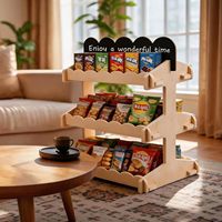 Présentoir de comptoir en bois durable pour biscuits, avec signalétique, idéal pour les snacks, les beignets et les magasins de collations
