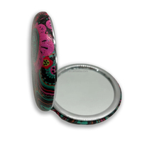 Vente en gros Mini miroirs cosmétiques portables de luxe floraux fleuris Souvenirs Miroir de maquillage rond et compact en cuir avec logo personnalisé