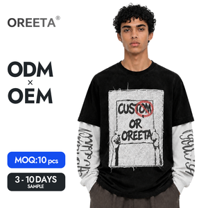 <span class=keywords><strong>T</strong></span>-<span class=keywords><strong>shirt</strong></span> da <span class=keywords><strong>uomo</strong></span> personalizzata con logo, a maniche lunghe, effetto stratificato, lavaggio acido, stampa grafica vintage, streetwear, in cotone pesante, OEM ODM - Product Image 2