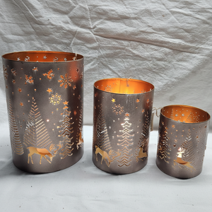 Portavelas Votivo Estilo Linterna Navideña S/3 de Hierro Hecho a Mano, Portavelas de Metal Recubierto de Polvo Negro/Blanco para Decoración del Hogar - Product Image 1