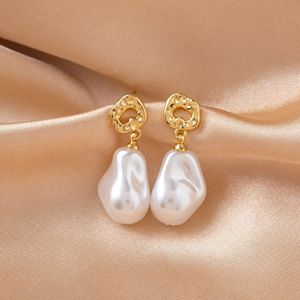 Faux Pearl Stud <b>Earrings</b> Geometric Irregular Shape 14k Gold <b>Post</b> Party Fashion Drop <b>Earrings</b> - Product Image 4