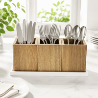 Porte-ustensiles de cuisine en bois d'acacia Natural House, ensemble de 3 supports à couverts avec plateau en marbre