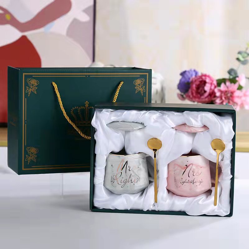 Diamond couple double cup dark green gift box