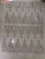 Tissu de dentelle brodé de cordon Randa Factory avec perles de verre tubulaires en cristal et paillettes, Fila Encaje Guatemala