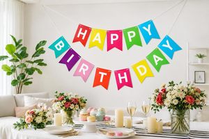 Petites décorations de fête en papier écologiques ajustables à suspendre, motif vague Joyeux Anniversaire, dorées - Product Image 2