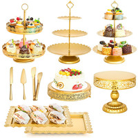 Ensemble de 10 supports à gâteaux rétro pour présentation de desserts, support à gâteaux flottant en métal doré, support à cupcakes pour mariage, décoration de table de dessert