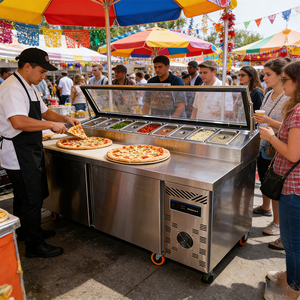 Table de préparation à pizza réfrigérée en acier inoxydable à double température 1,8 m avec contrôle électronique de la température et économie d'énergie - Product Image 6