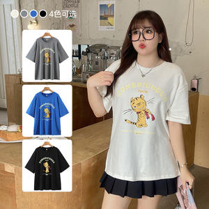 Runqi เสื้อยืดแขนสั้นคอกลมพิมพ์ลายการ์ตูนไซส์ใหญ่พิเศษสำหรับผู้หญิงฤดูใบไม้ร่วงเสื้อ N8283ระบายอากาศสีฟ้า - Product Image 3