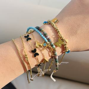 18K PVD Gold Plated Waterproof Jewelry Non Tarnish butterfly love Heart Bracelet Cuban <b>Chain</b> Stainless Steel Bracelet for Women - Product Image 1