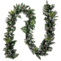 Guirlande de Noël en PVC dense rouge avec lumières, style européen, décorations de porte suspendues, poinsettia, baies et pommes de pin