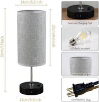 Table de chevet LED 3 voies à intensité variable Ports de charge USB C Prise CA noire Table de chevet Chambre à coucher Salon Bureau Métal Plastique moderne